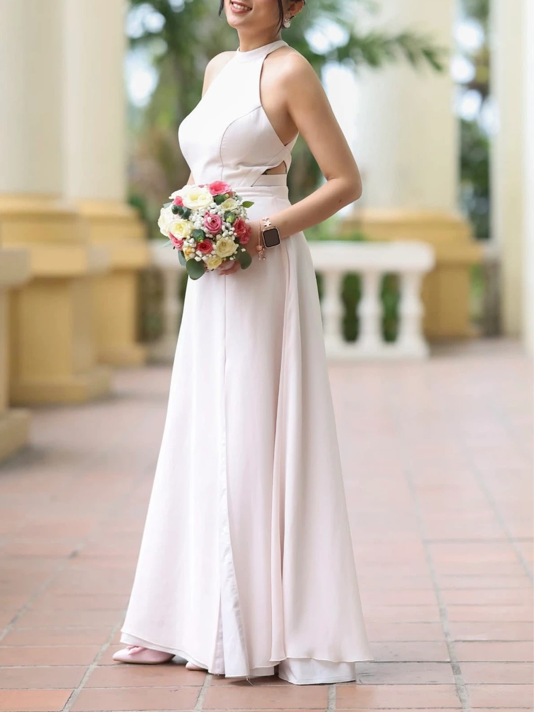 Azazie Rose Petal Halter Neck Maxi Dress - photo 4