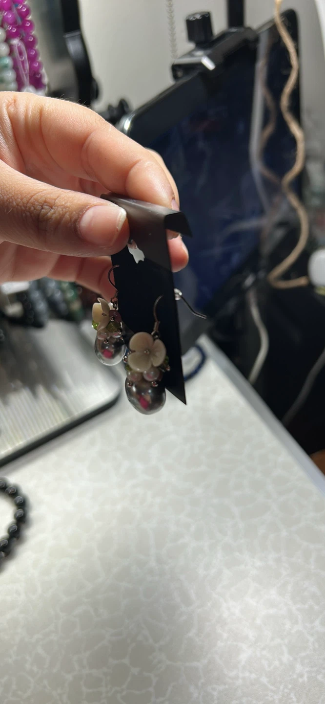 Silver Pearl Drop Earrings with White Flower Accents - photo 2