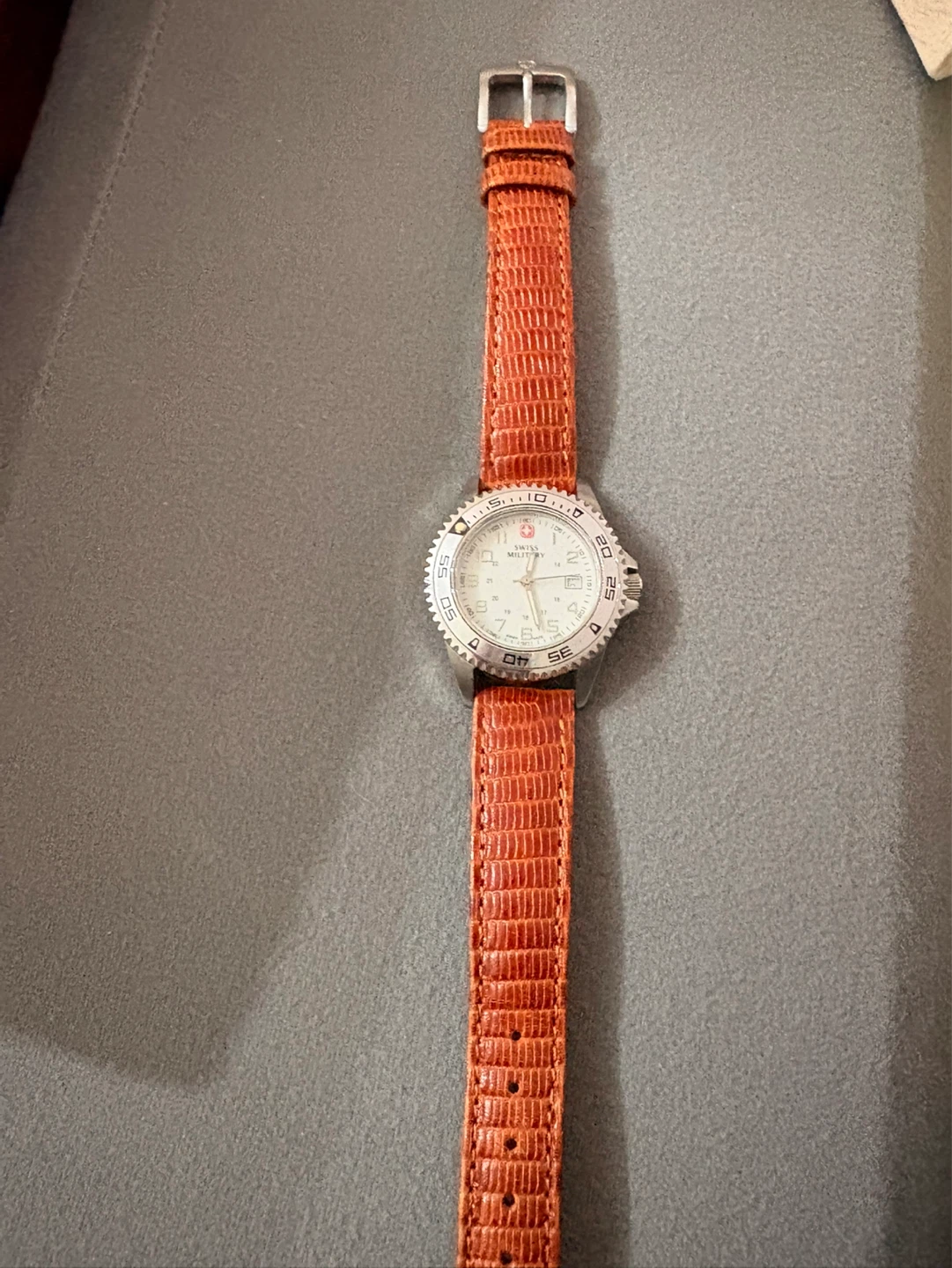 Swiss Military Watch with Orange Leather Strap