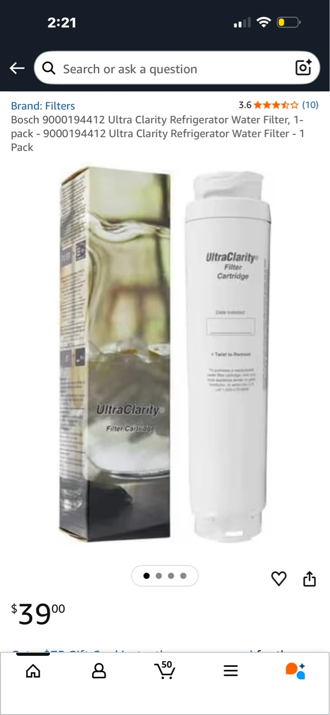 Bosch 9000194412 Ultra Clarity Refrigerator Water Filter - 1