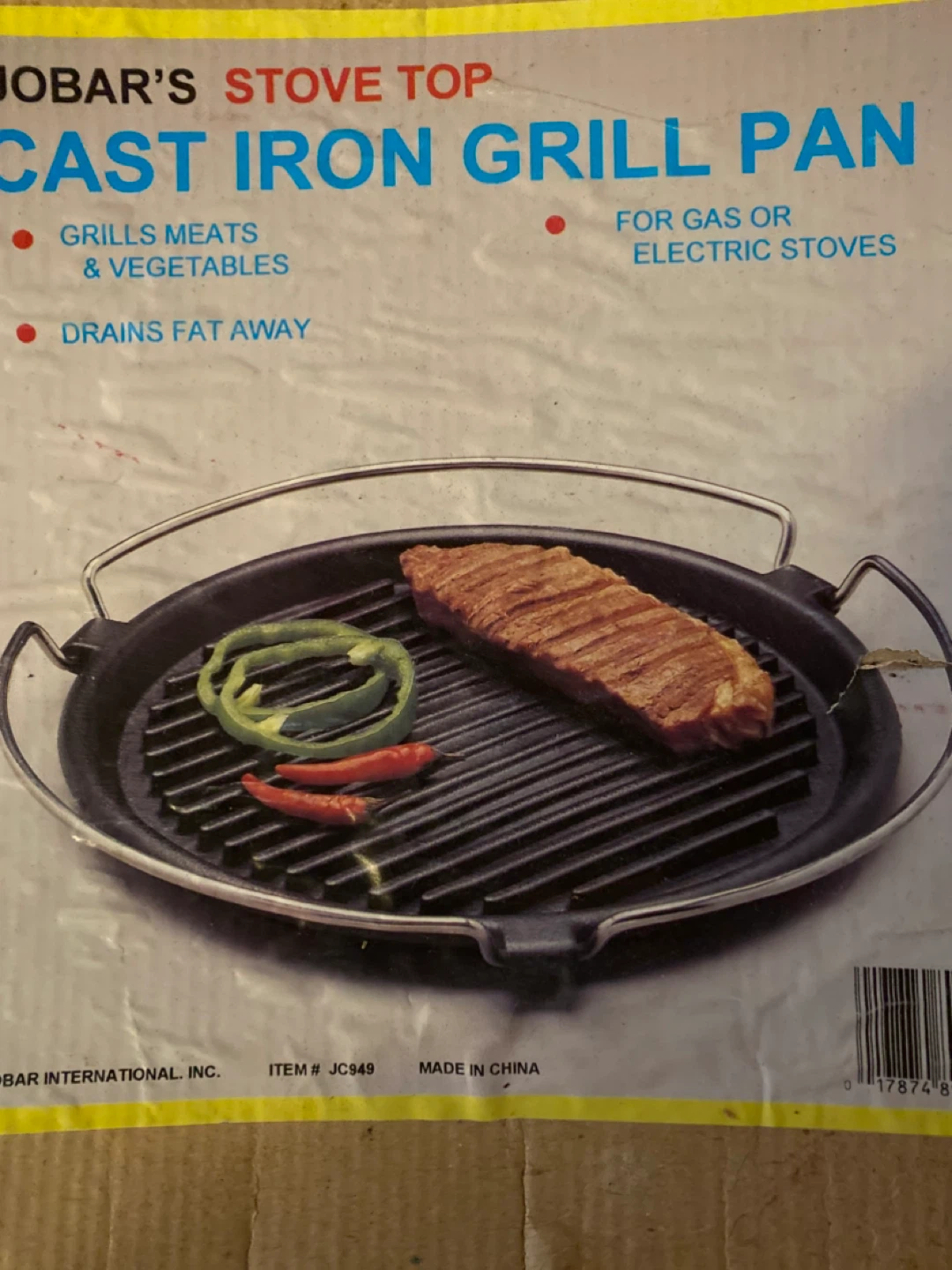 JO BAR'S Cast Iron Stove Top Grill Pan