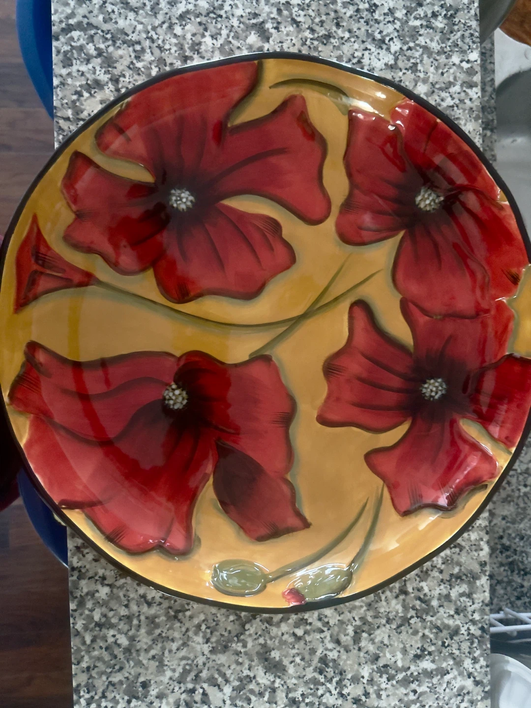 Decorative Fruit Bowl with Red Poppies