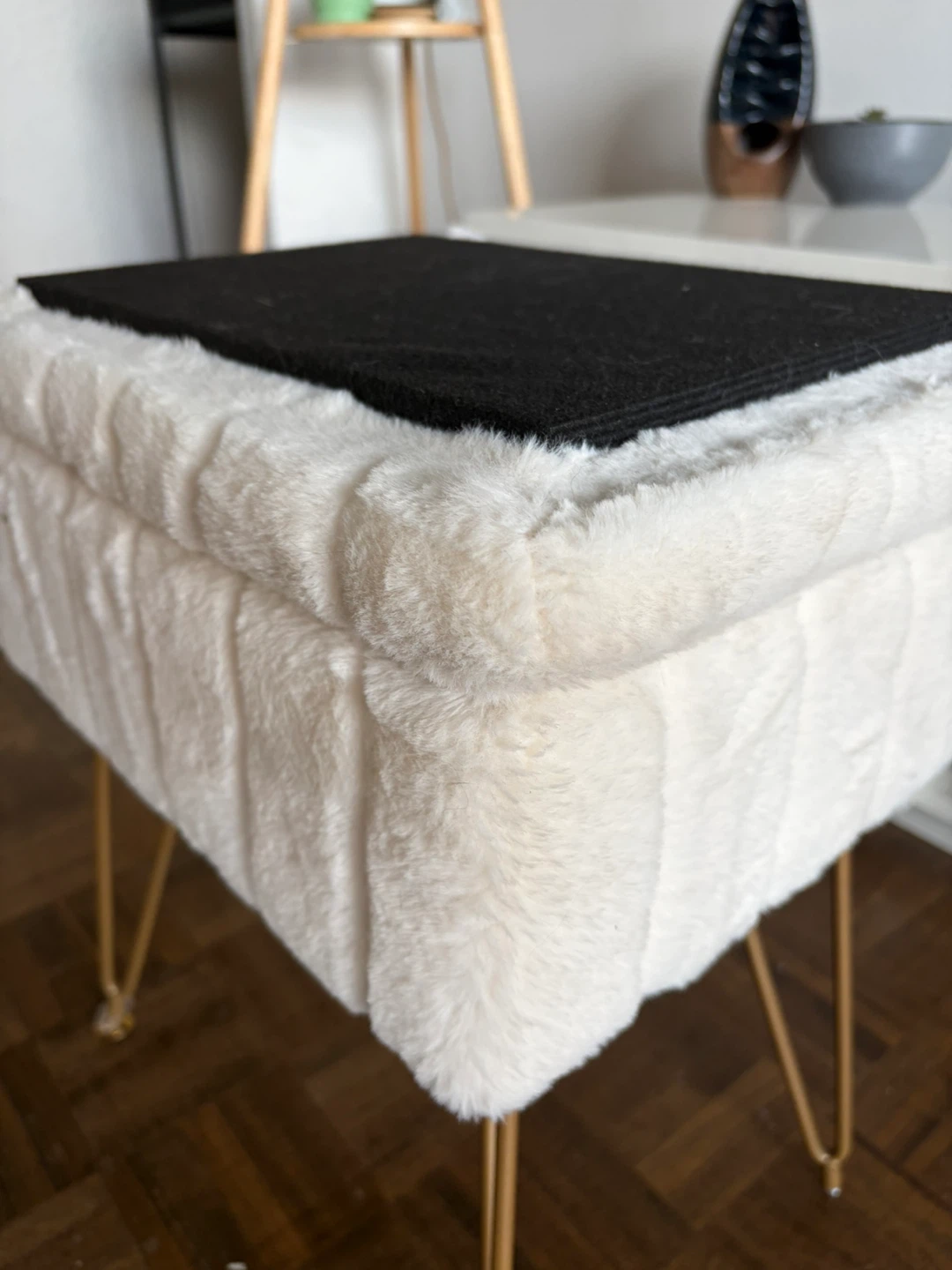Faux Fur Storage Ottoman with Gold Legs - photo 3