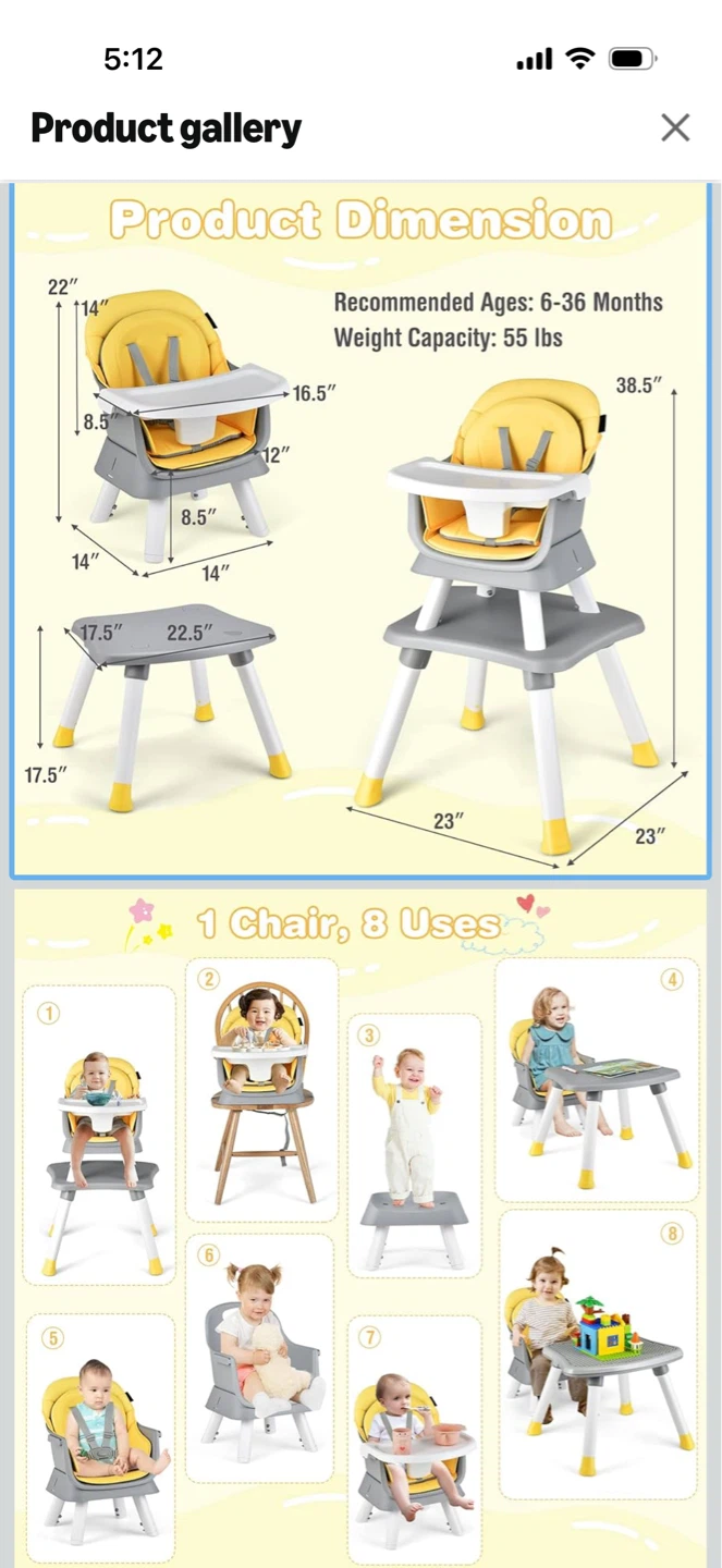 Babyjoy Convertible High Chair and Table Set - Yellow - photo 4