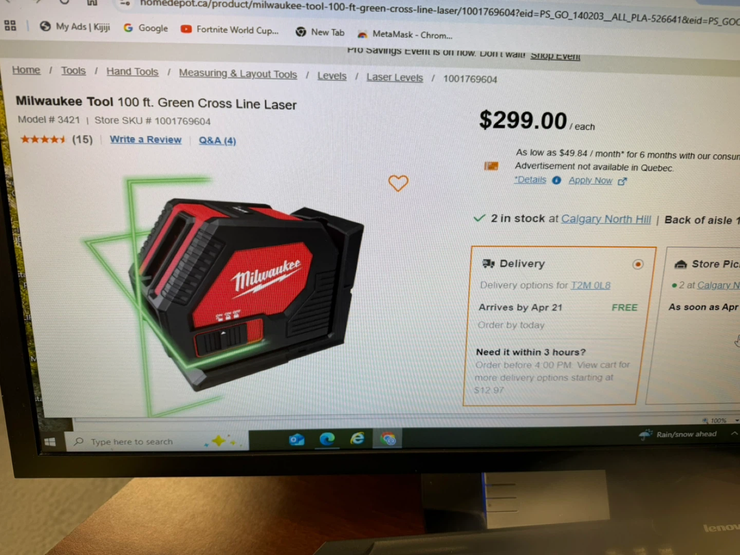 Milwaukee 100 ft. Green Cross Line Laser Model 3421