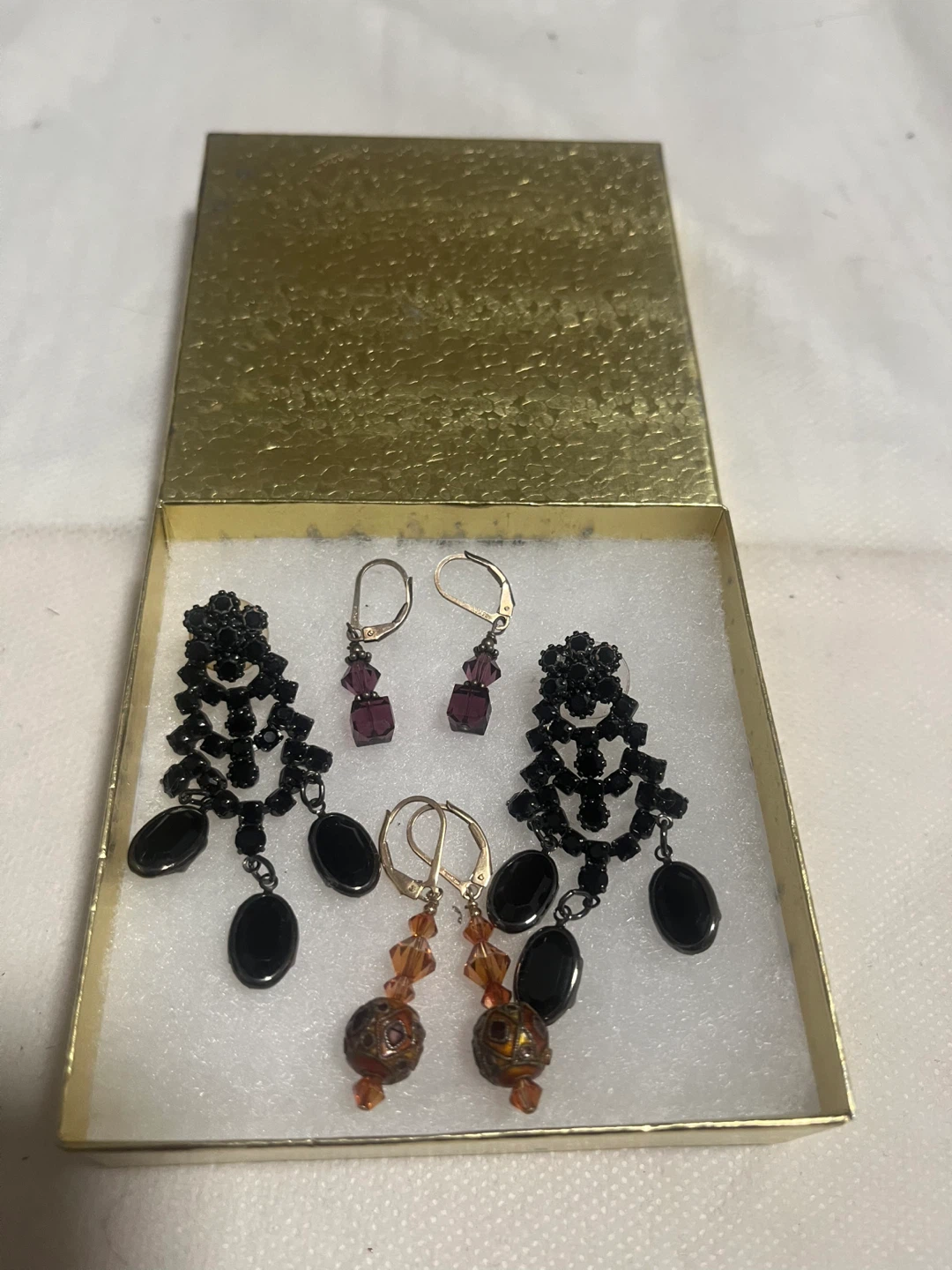 Earrings - Black, Purple, and Amber Tones 3 set