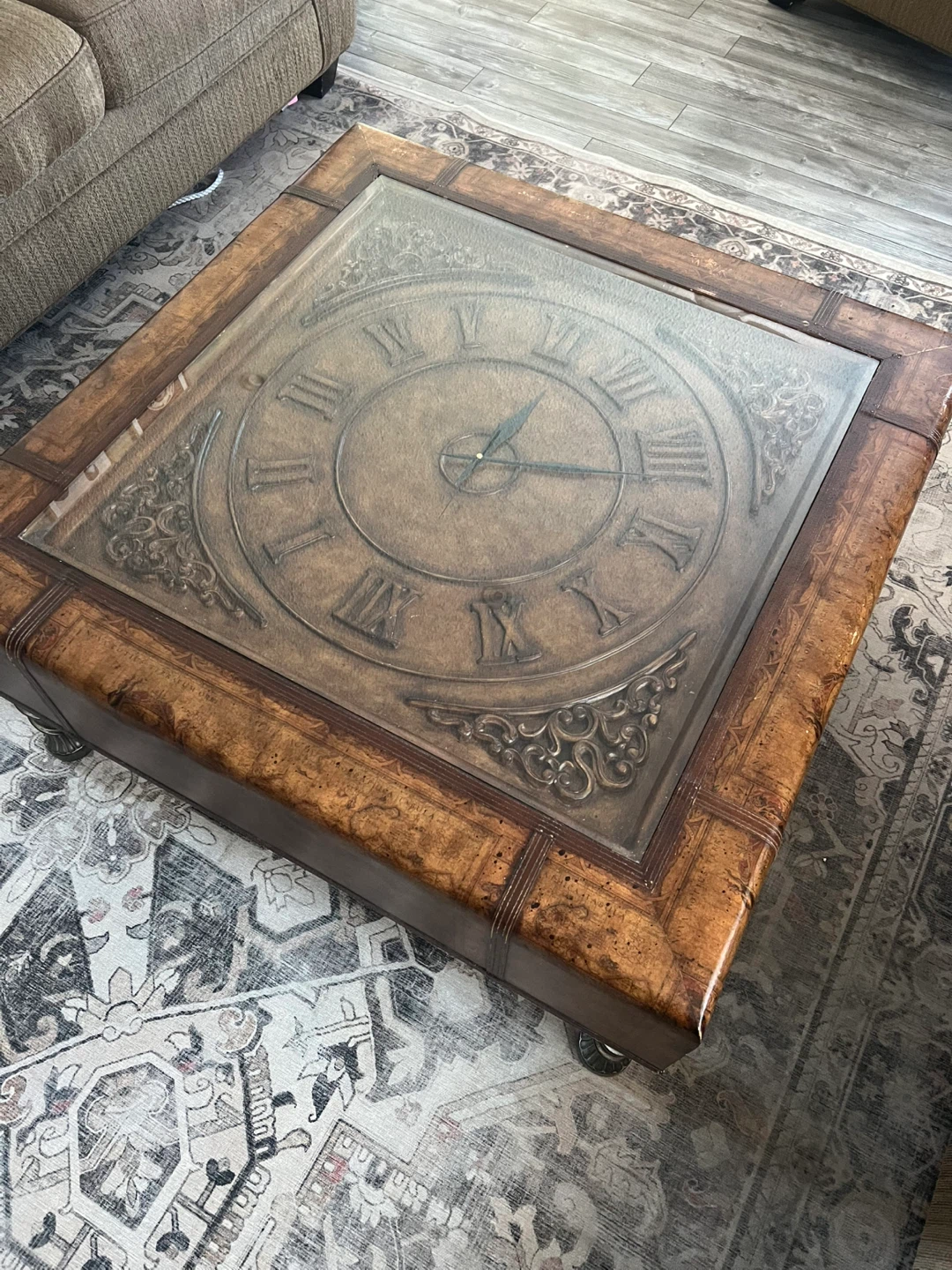 Square Coffee Table with Clock Face Inlay