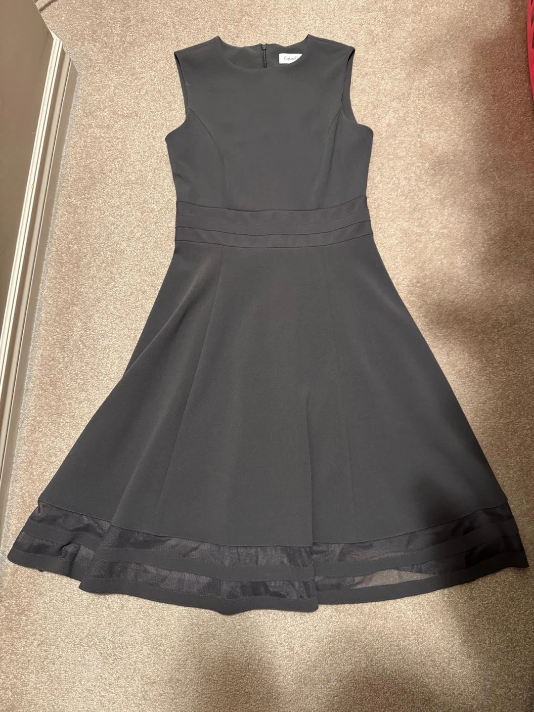 Brand New Calvin Klein Black Sleeveless Mesh Trim Dress Size 2