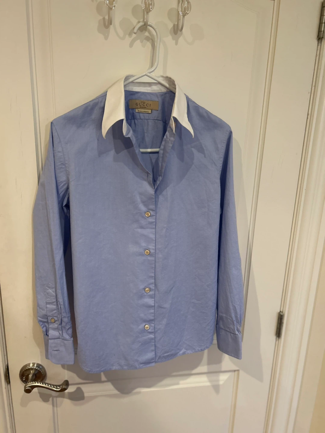 Gucci Uniform Blue Dress Shirt with White Collar