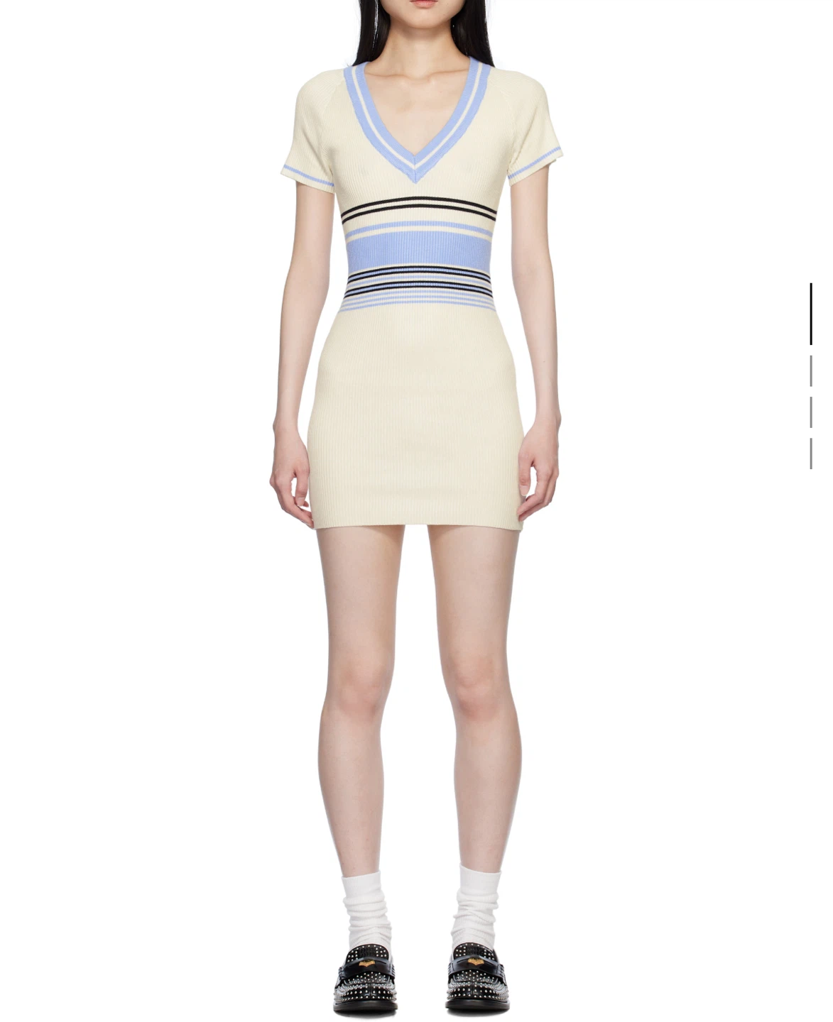 Frankies bikini White & Blue Striped Ribbed Knit Dress