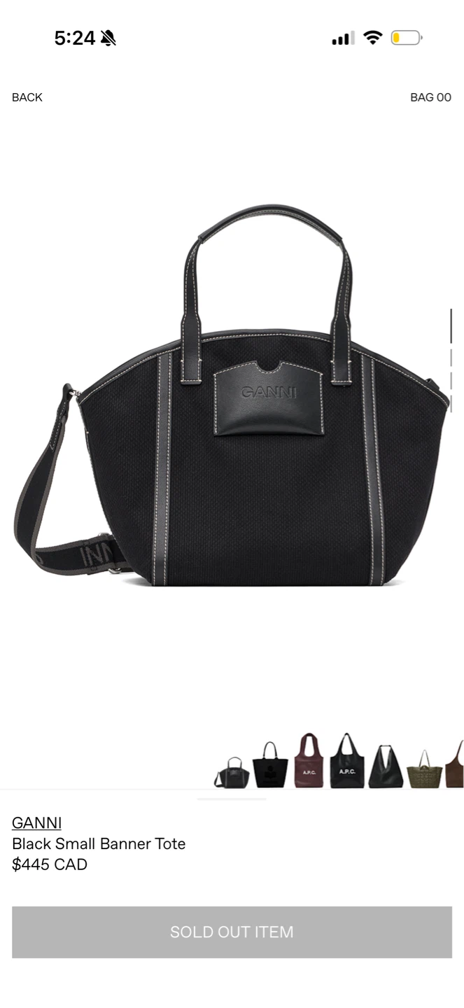 Ganni Black Small Banner Tote