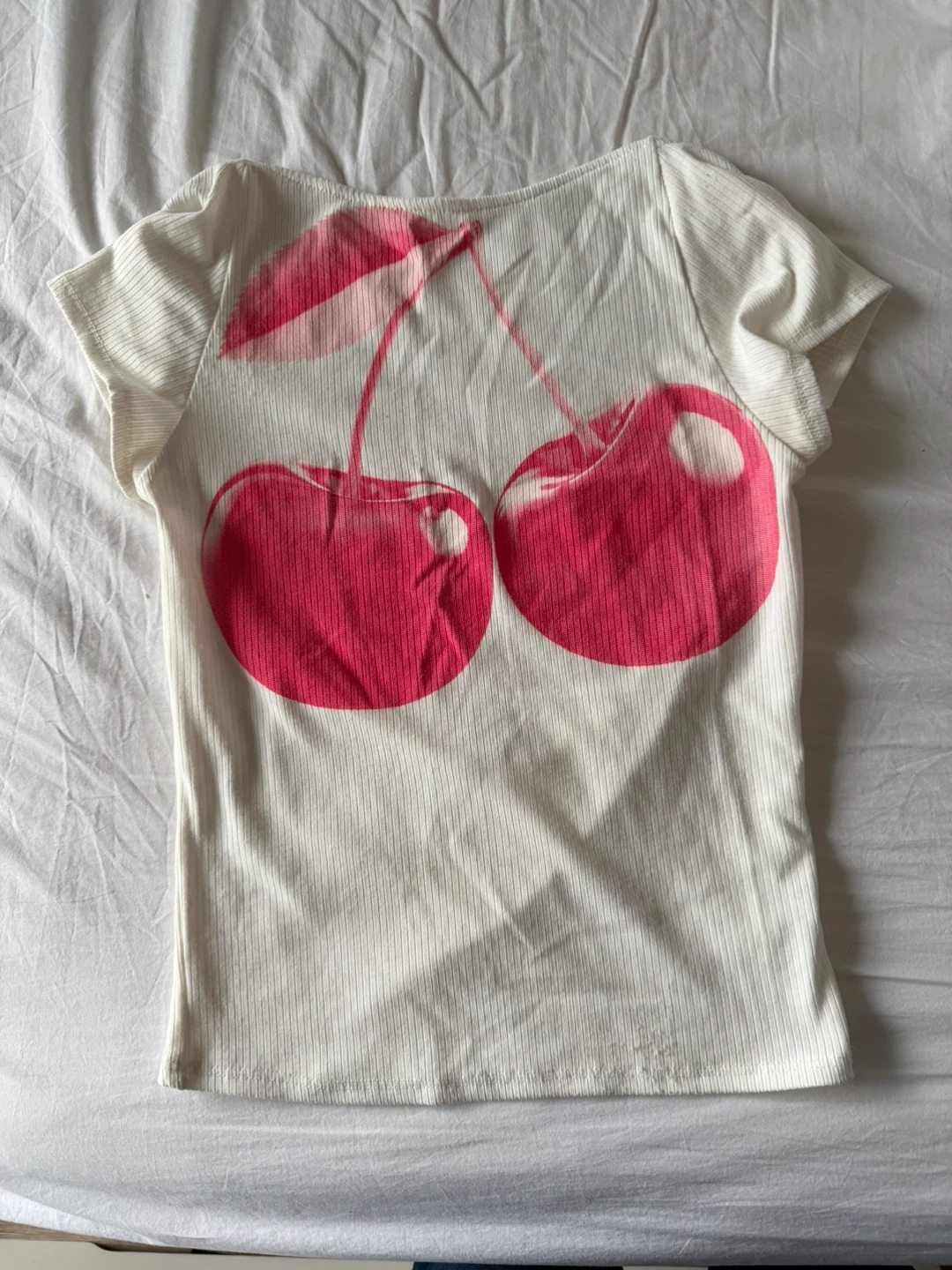 TWIK For Simons backless Ribbed Top - White with Cherries - photo 2