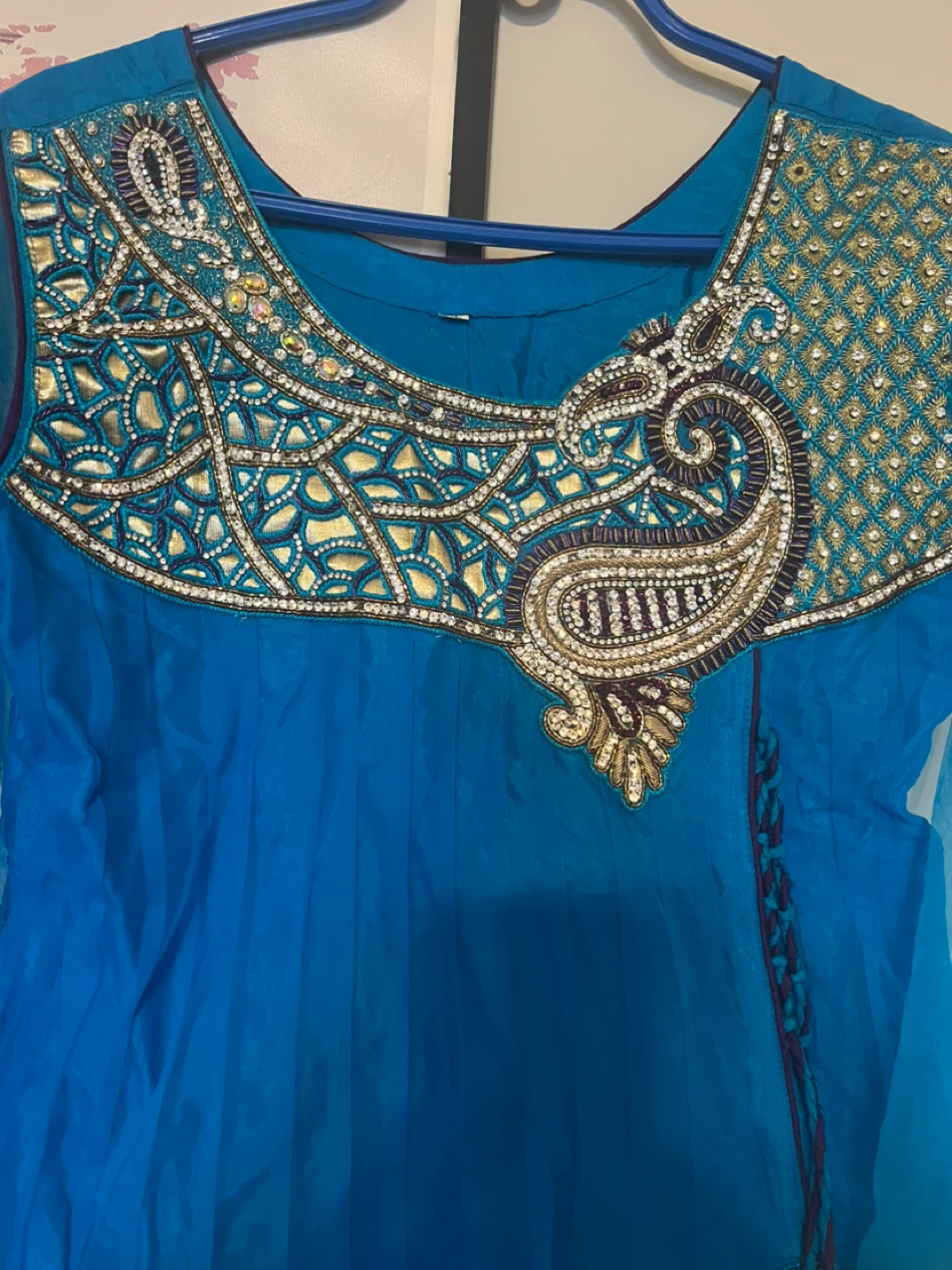 Blue and Purple Embroidered Anarkali Suit Set - photo 5