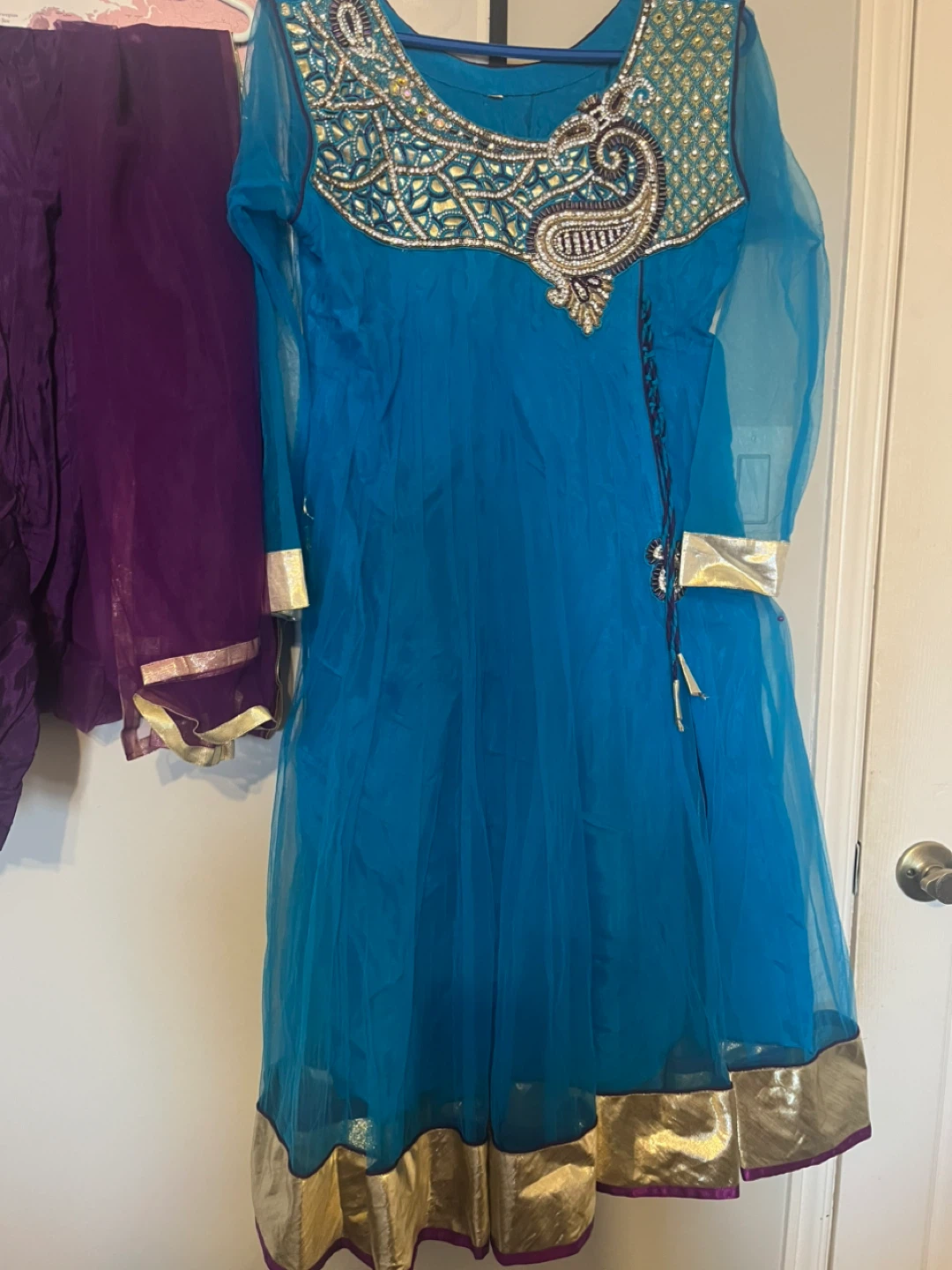 Blue and Purple Embroidered Anarkali Suit Set - photo 4