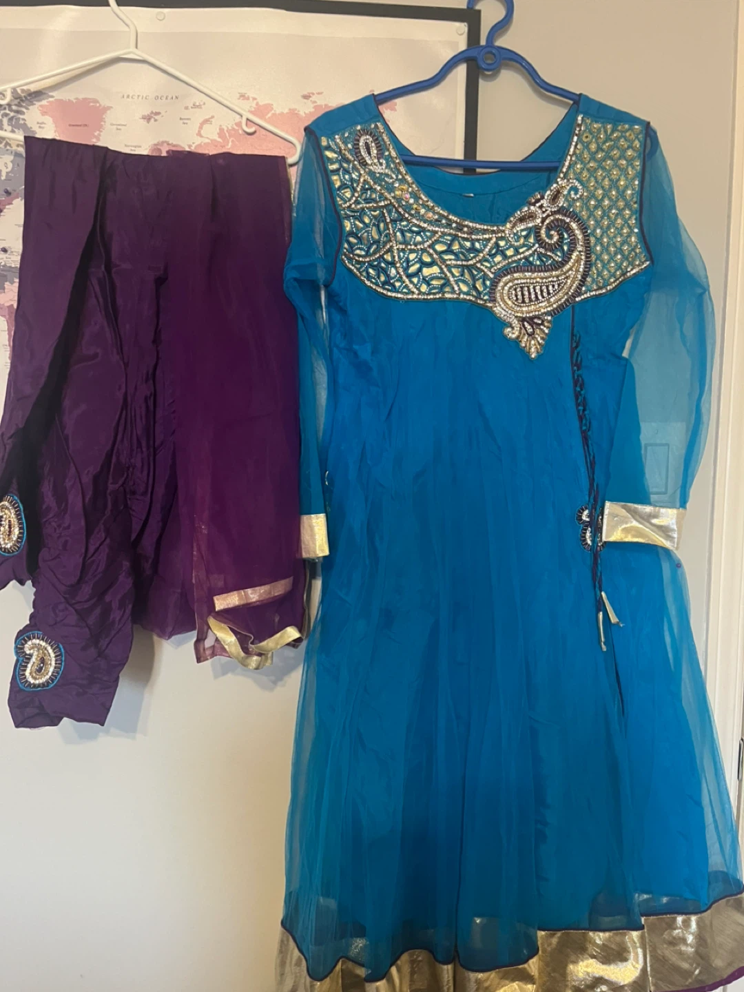 Blue and Purple Embroidered Anarkali Suit Set