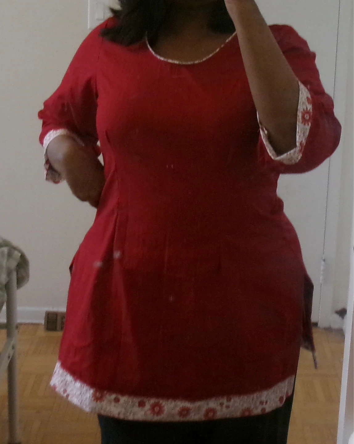 Red Kurti Tunic Top with Floral Trim - photo 2