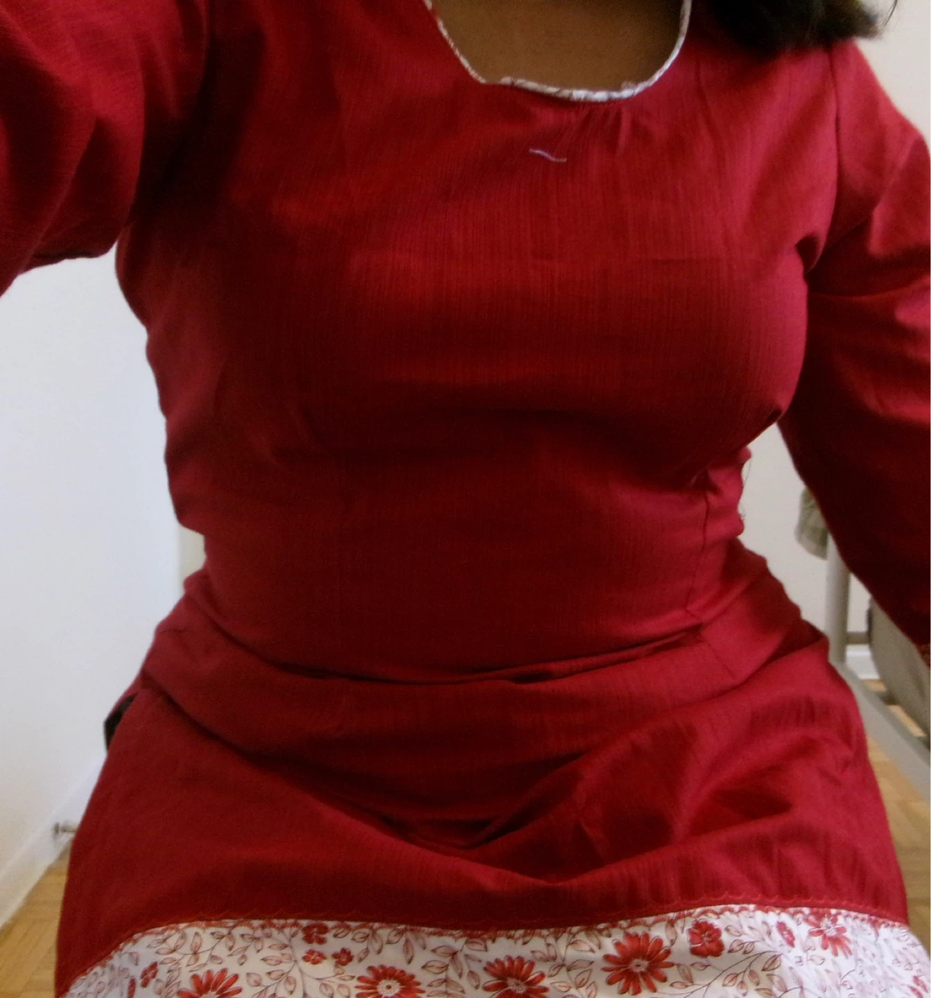 Red Kurti Tunic Top with Floral Trim