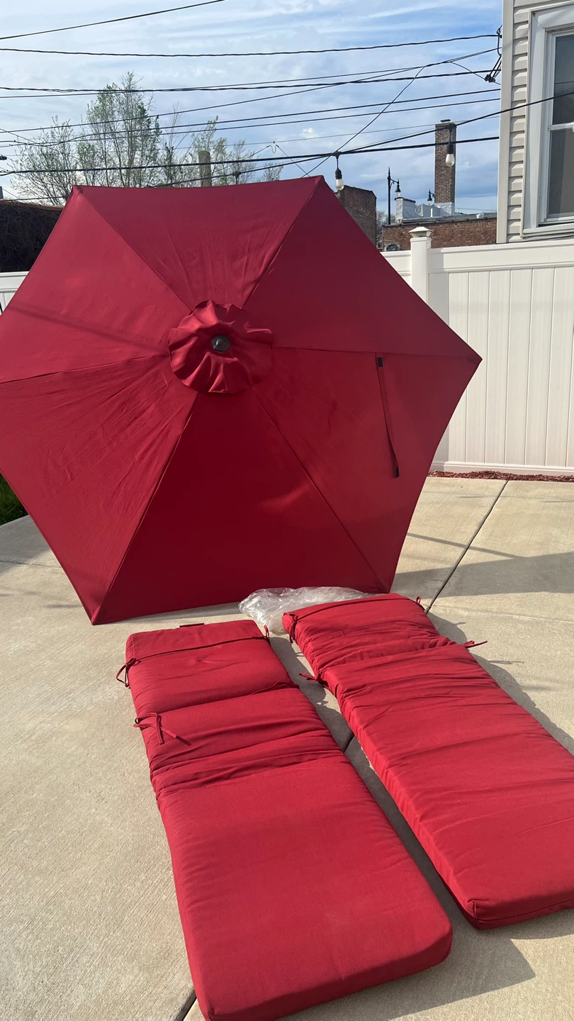Red Patio Umbrella with Cushions and Umbrella Light