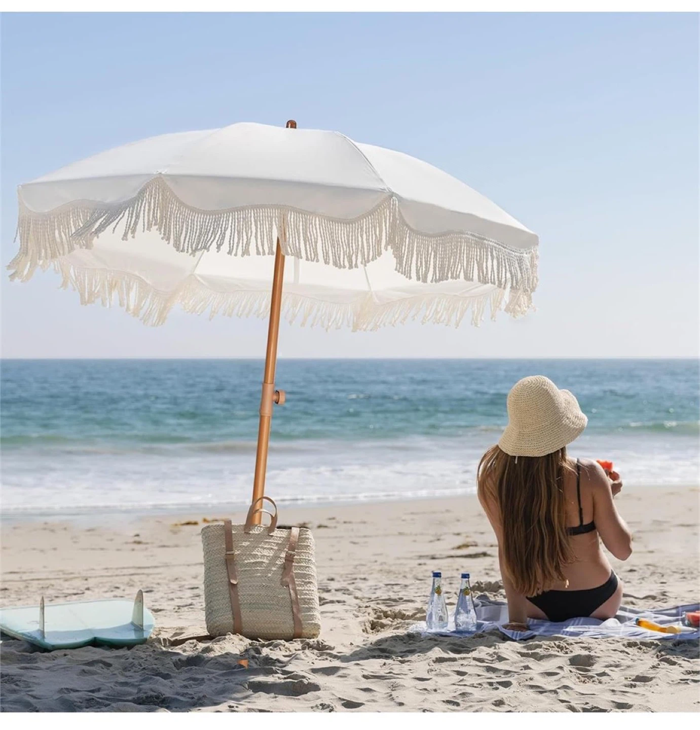 White Fringe Beach Umbrella - photo 2