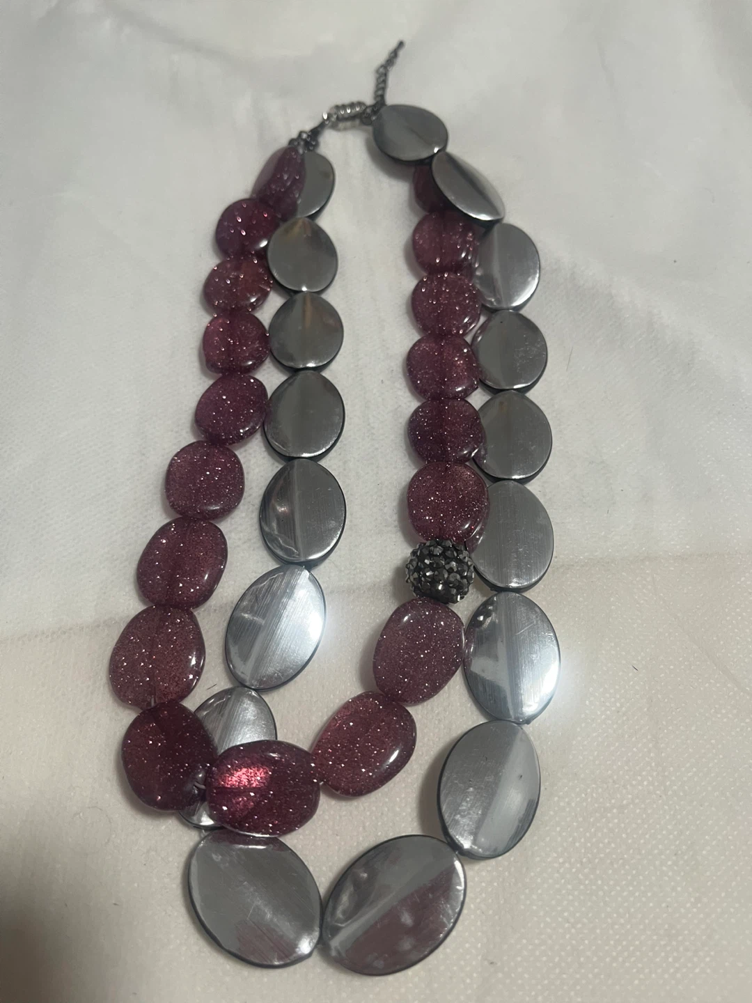 Two-Strand Beaded Necklace - Pink Glitter and Silver