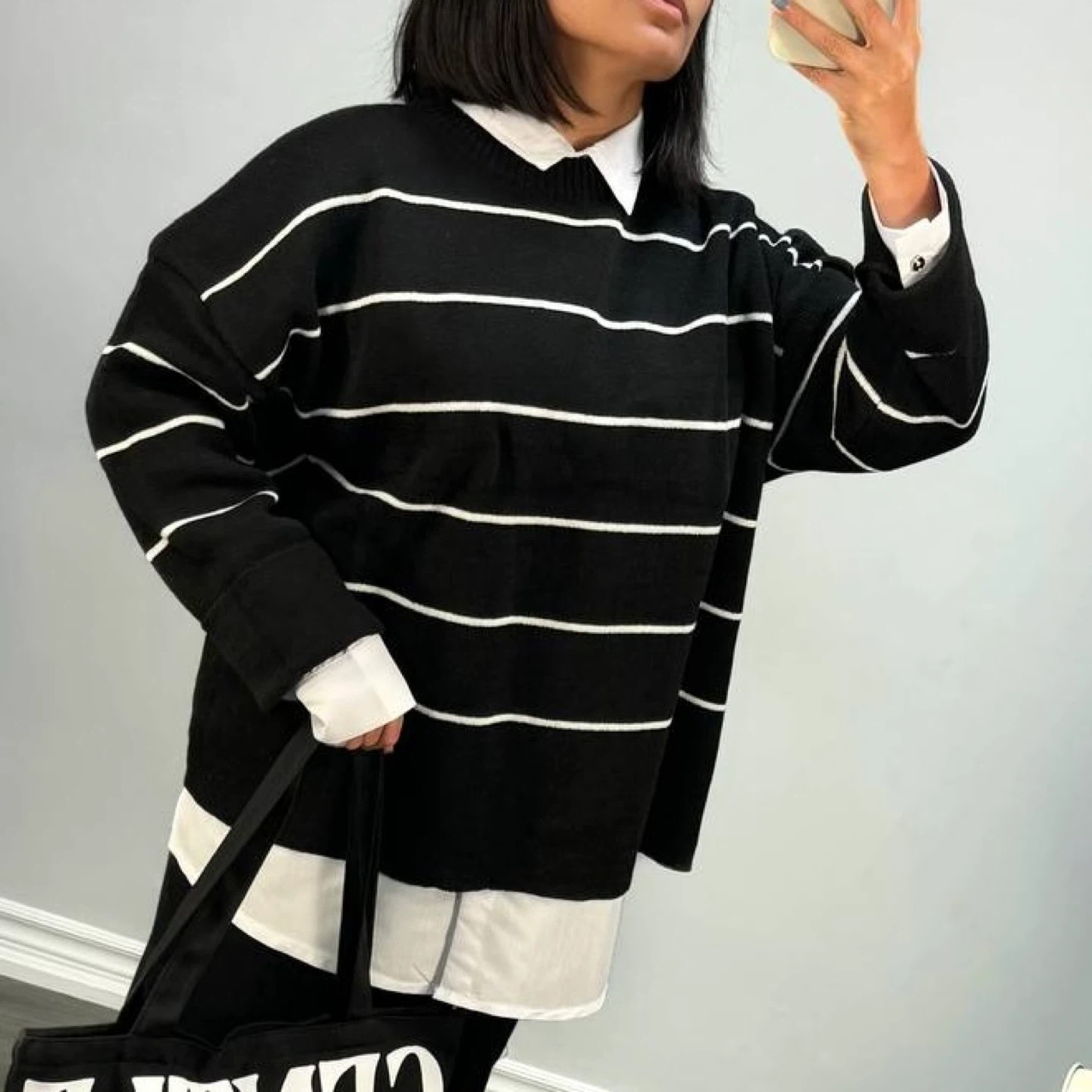 Black and white striped sweater