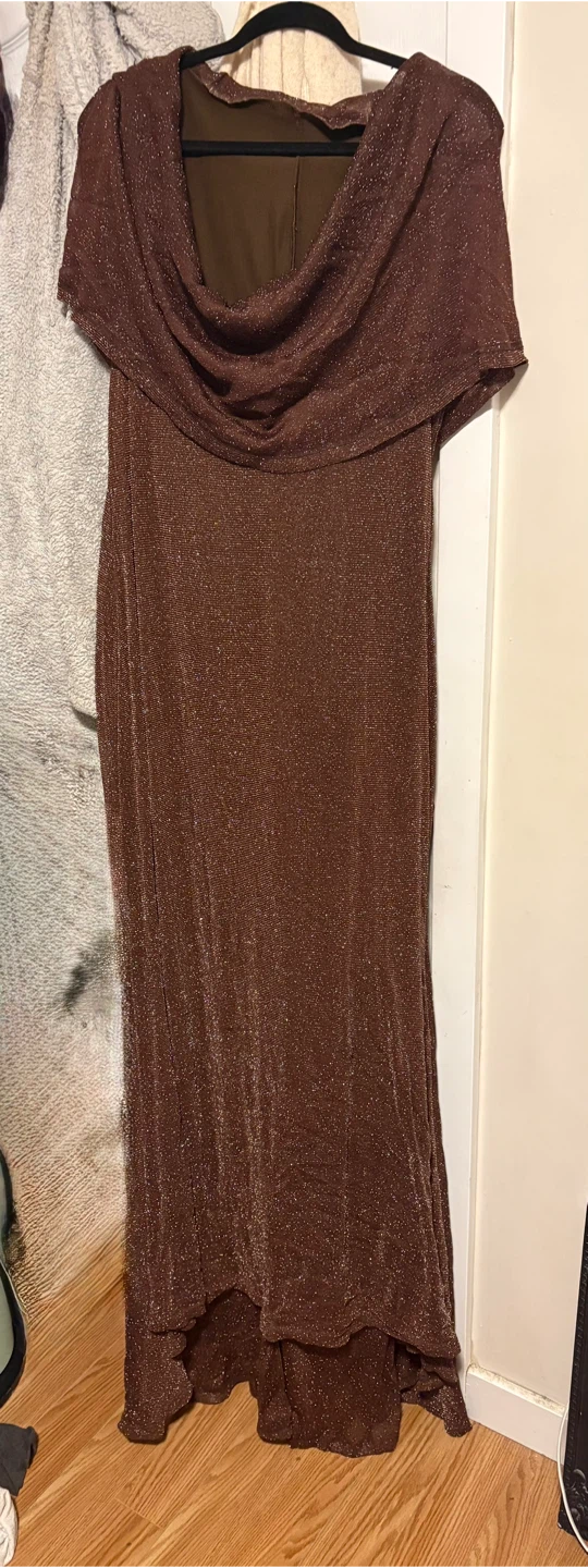Maweii Sparkly Brown Long Dress with Cowl Neck - photo 3