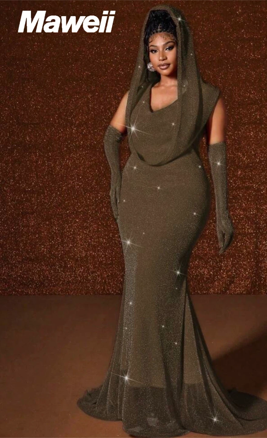 Maweii Sparkly Brown Long Dress with Cowl Neck - photo 2