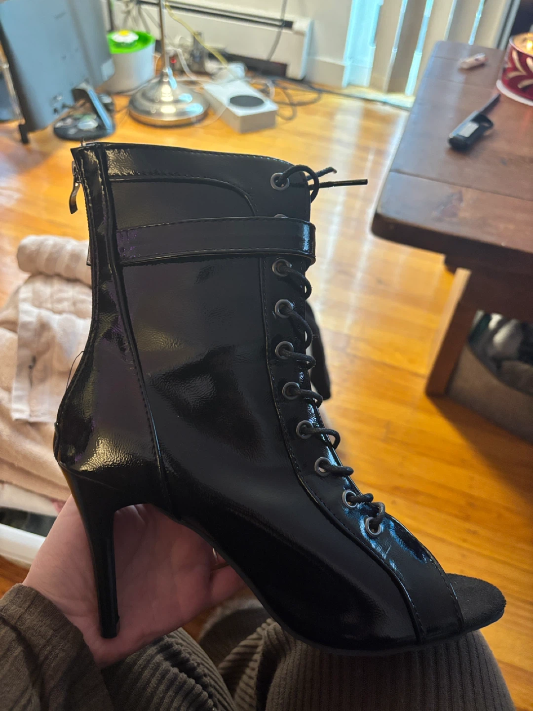 Black Lace-Up Open-Toe Heels Size 41 (US9) - photo 2