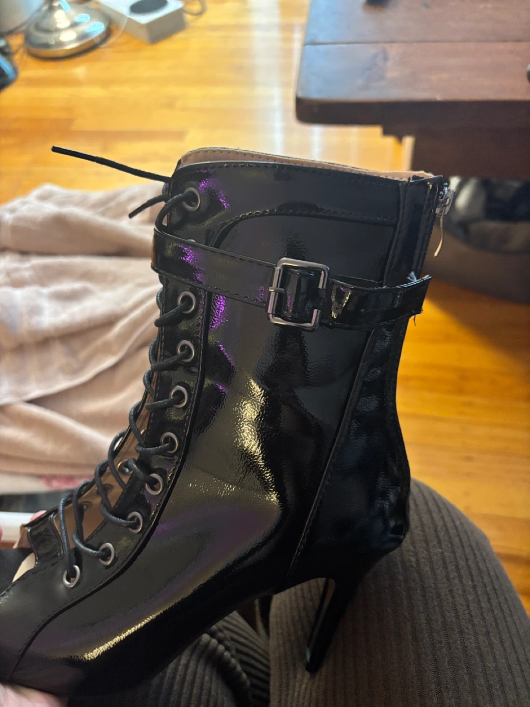 Black Lace-Up Open-Toe Heels Size 41 (US9)