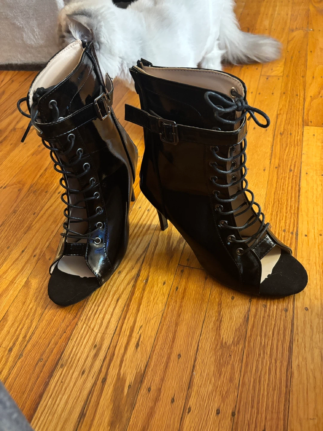 Black Lace-Up Open-Toe Heels Size 41 (US9) - photo 5