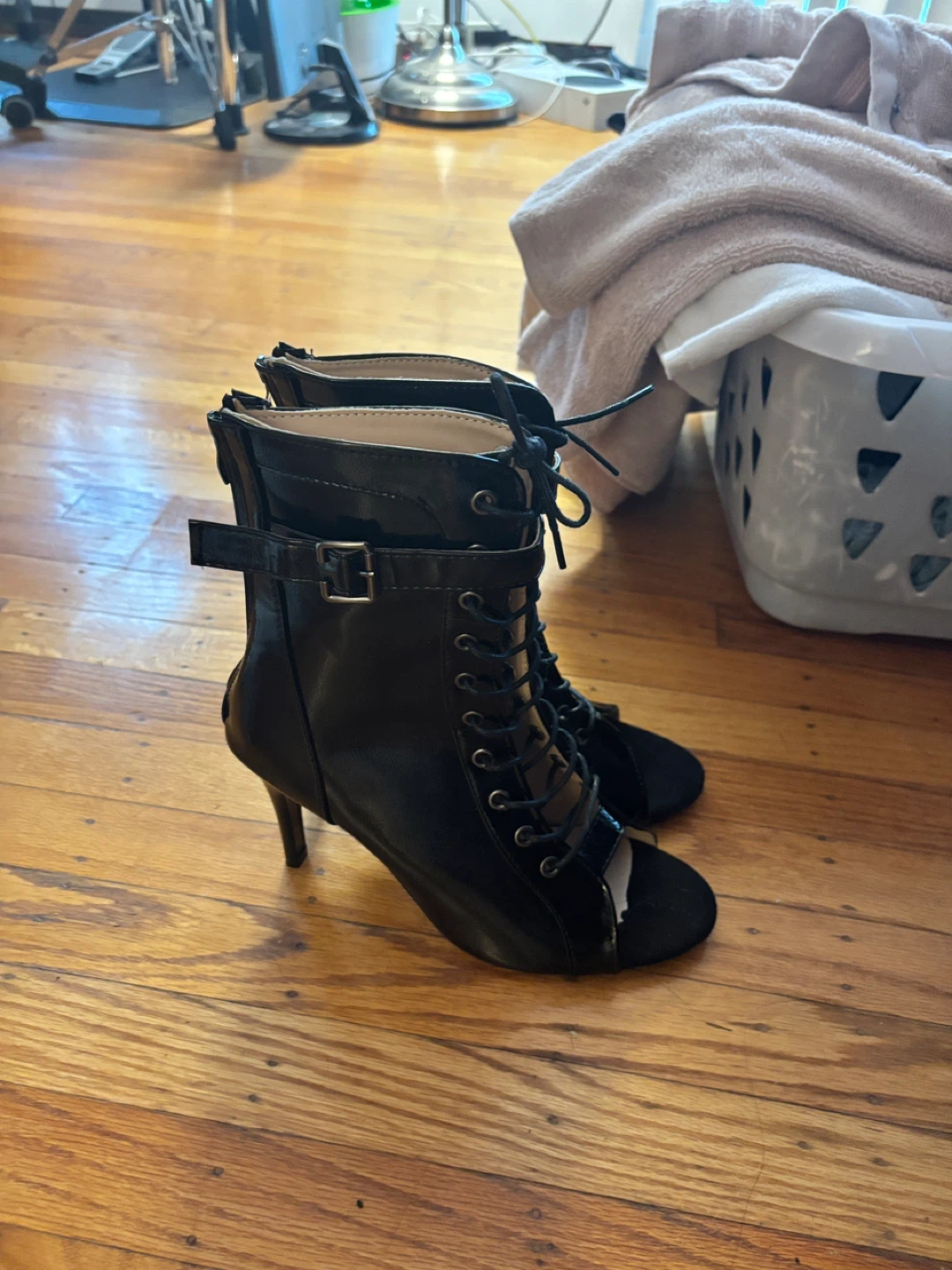 Black Lace-Up Open-Toe Heels Size 41 (US9) - photo 4