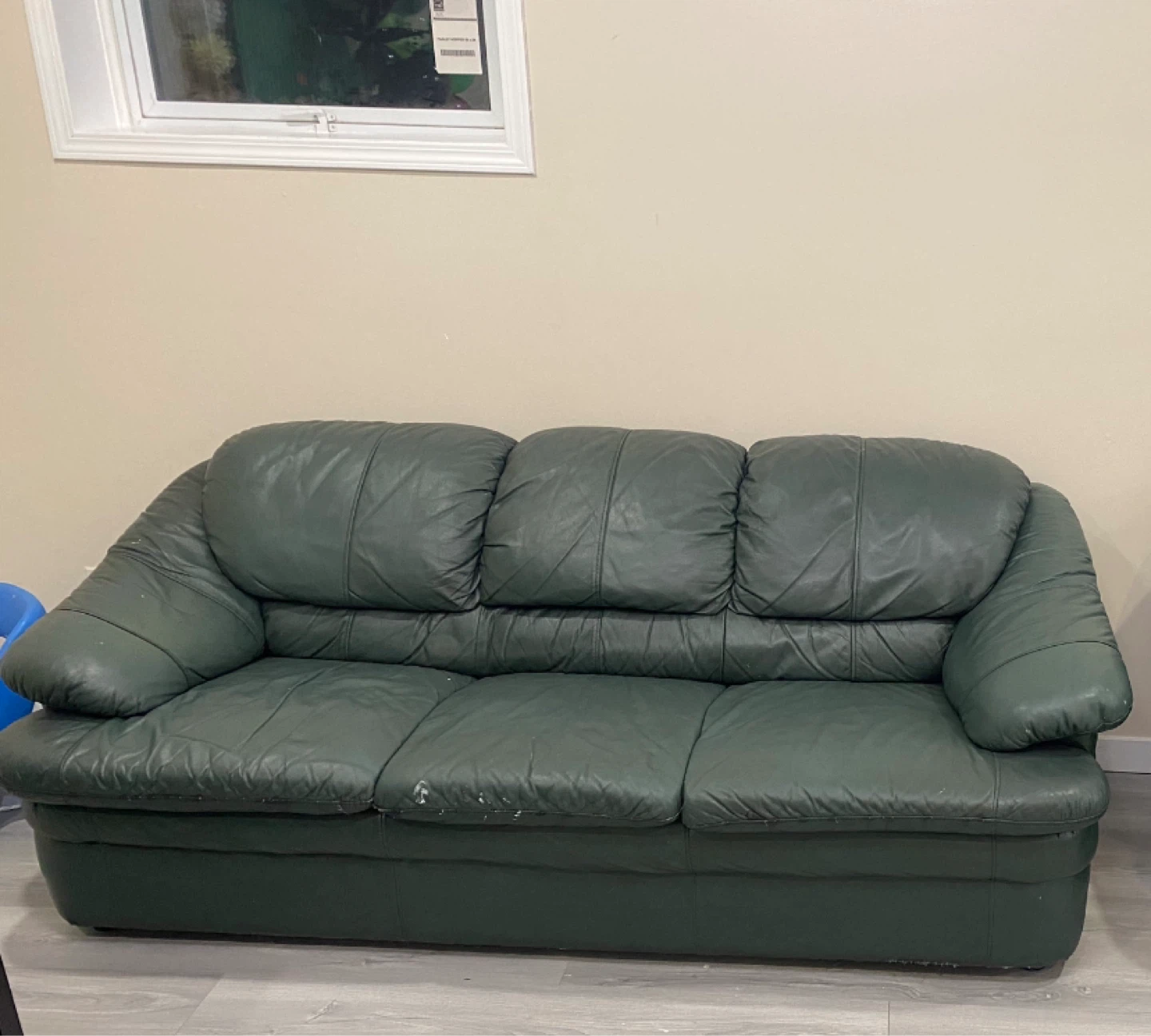 Green Leather 3-Seater Sofa