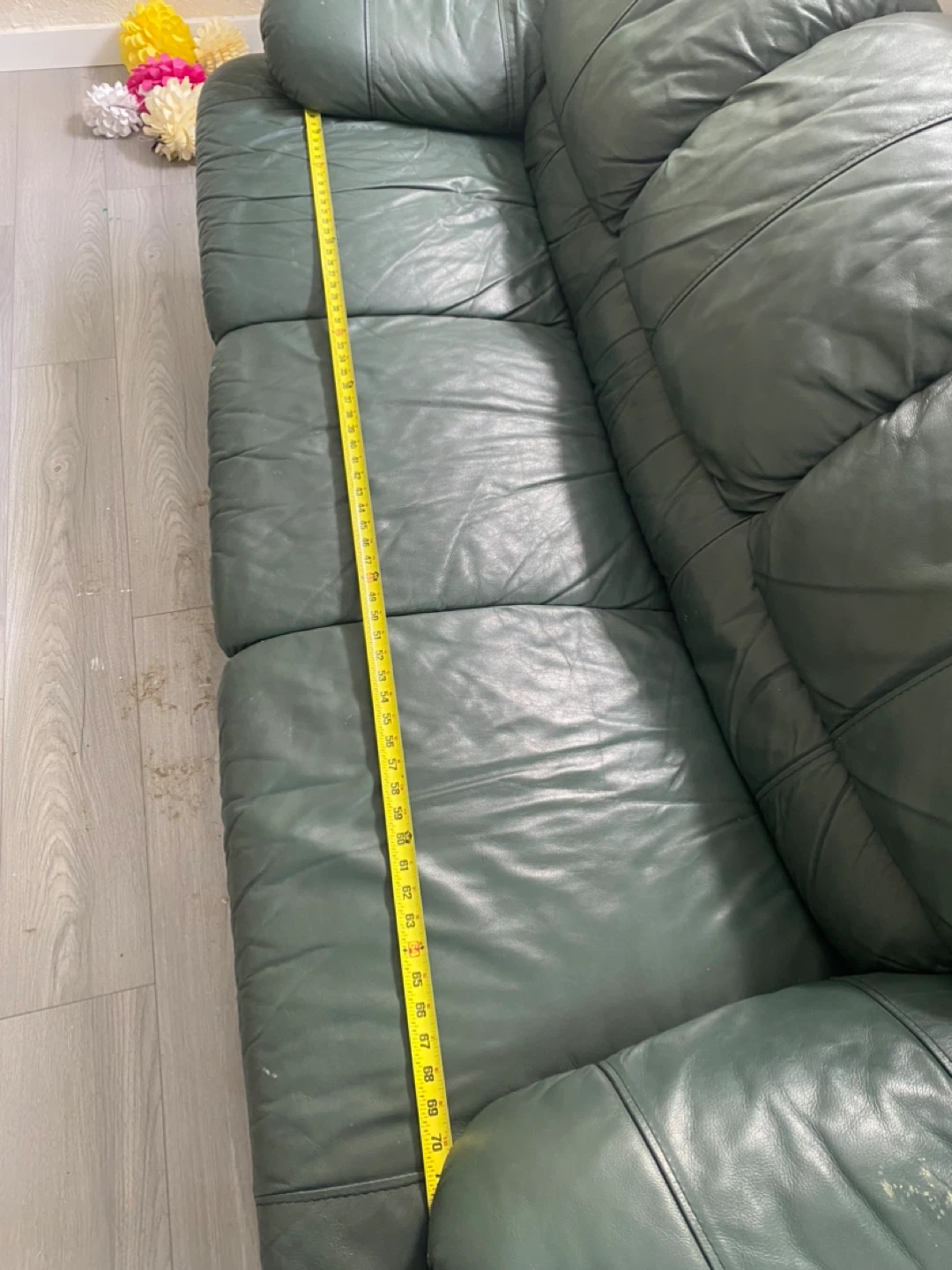 Green Leather 3-Seater Sofa - photo 4