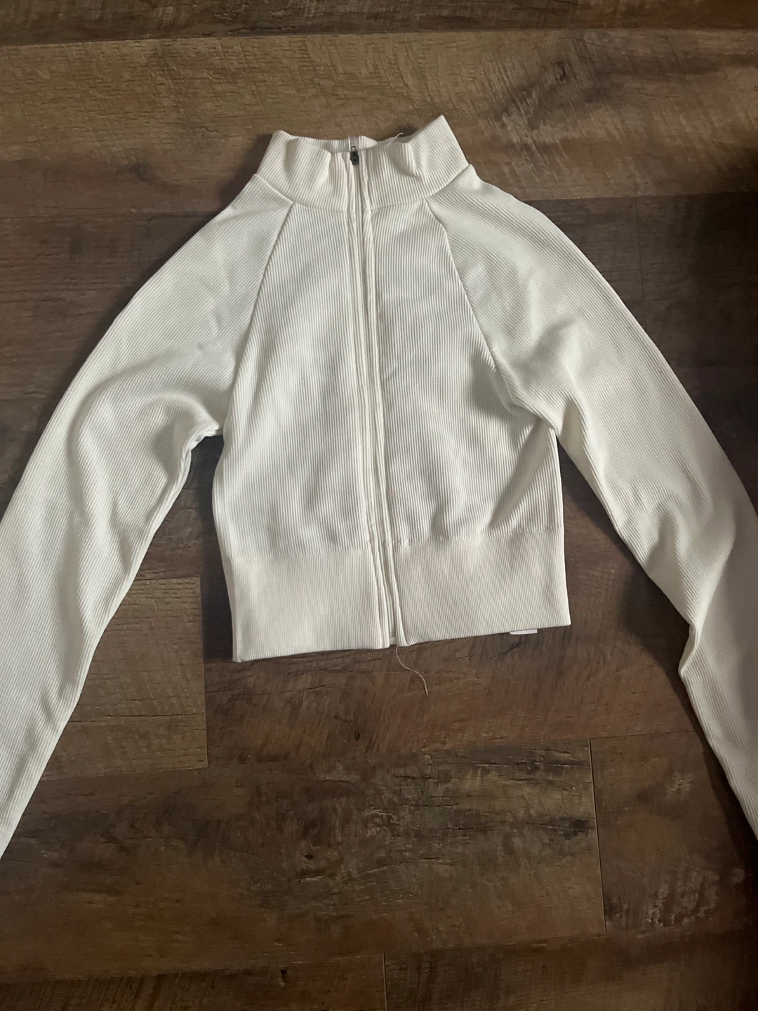 White Ribbed Zip-Up Jacket