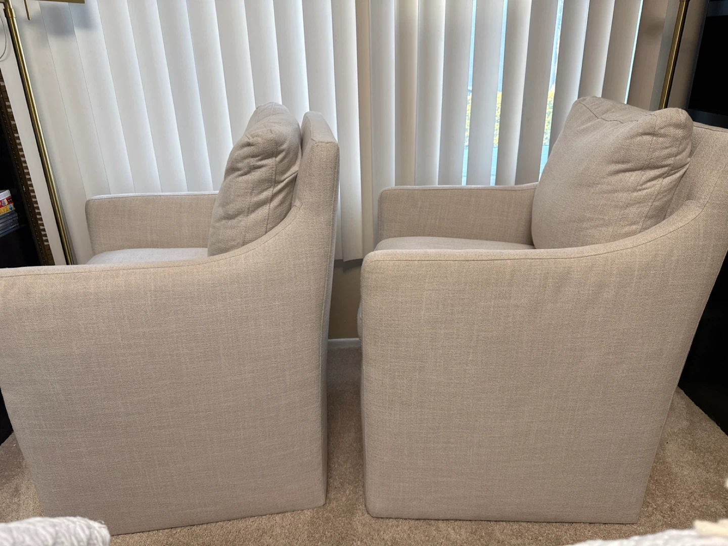 Pair of Beige Upholstered Swivel Accent Chairs - photo 2