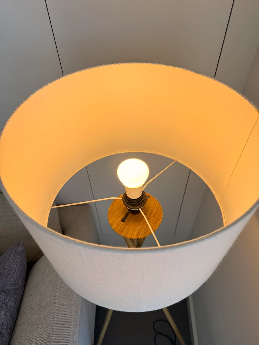 Wooden Tripod Floor Lamp with Drum Shade - photo 3