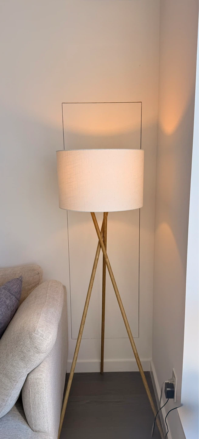 Wooden Tripod Floor Lamp with Drum Shade