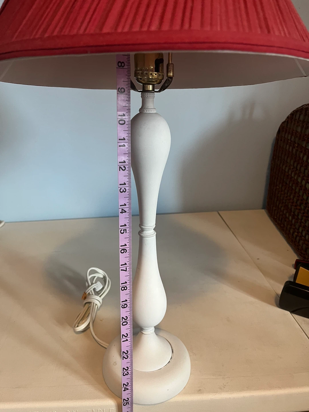 White Table Lamp with Red Pleated Shade - photo 5