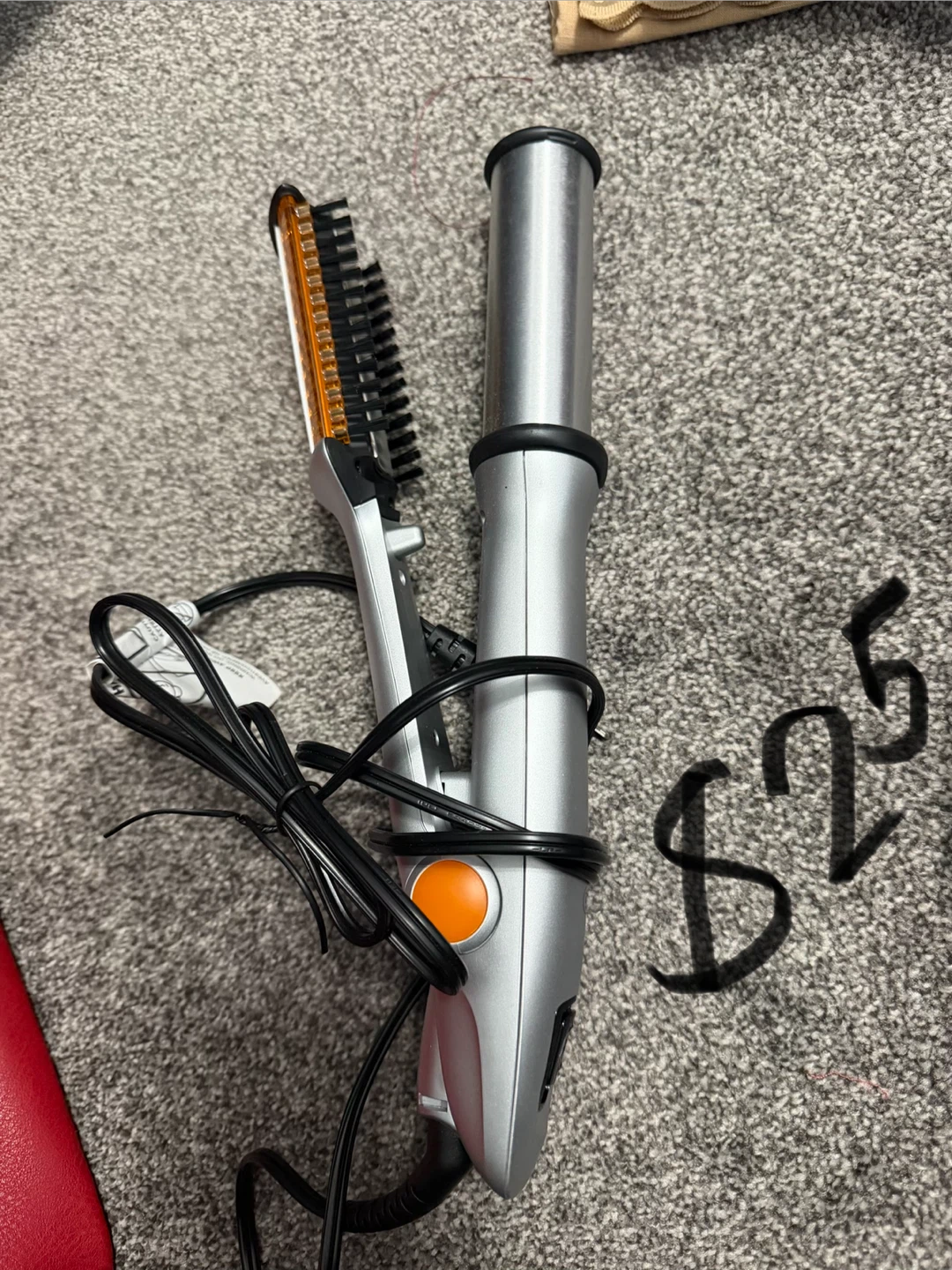 Silver Curling Iron with Detachable Brush Attachment