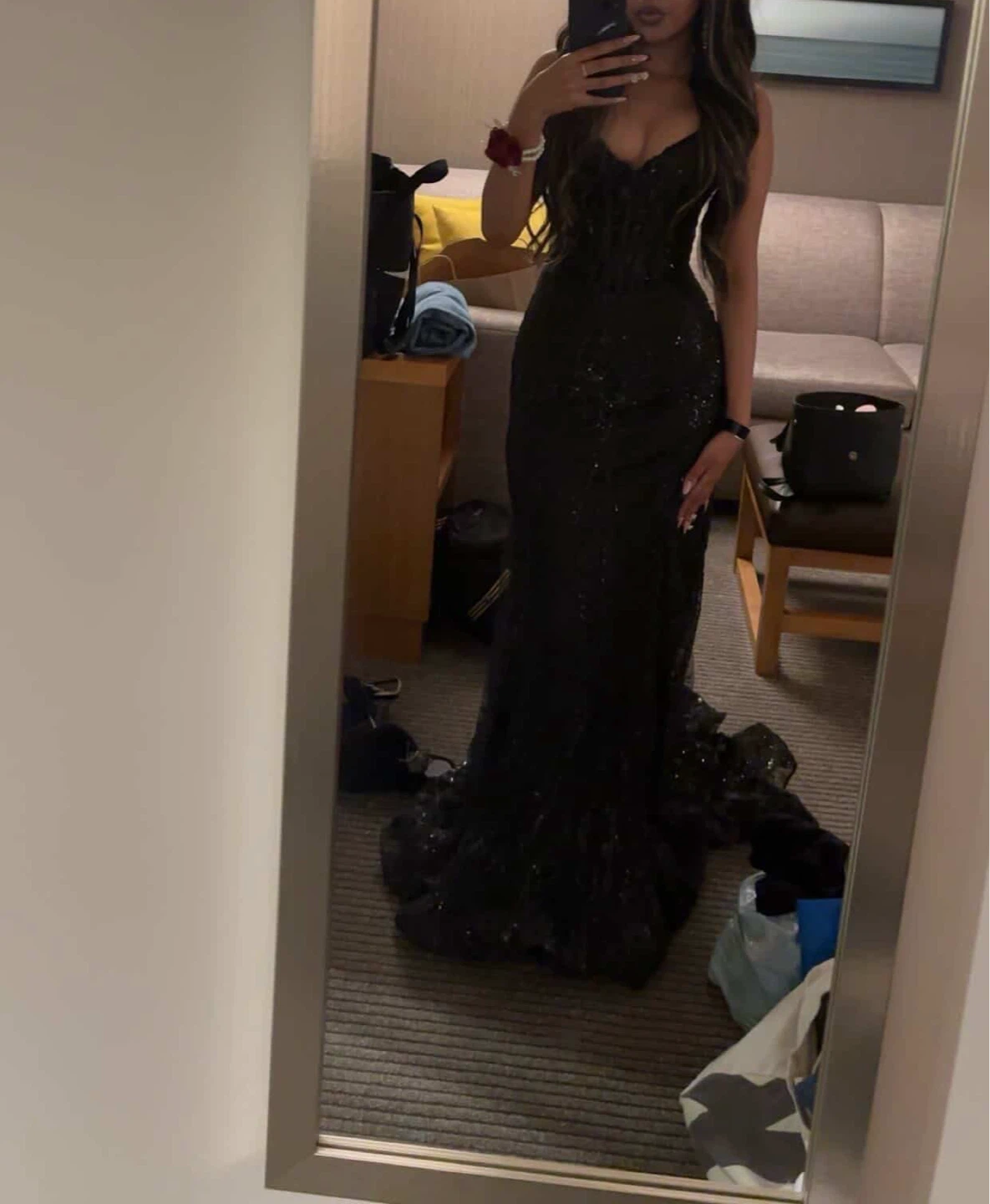 Black Sequin Corset Gown Edmonton.