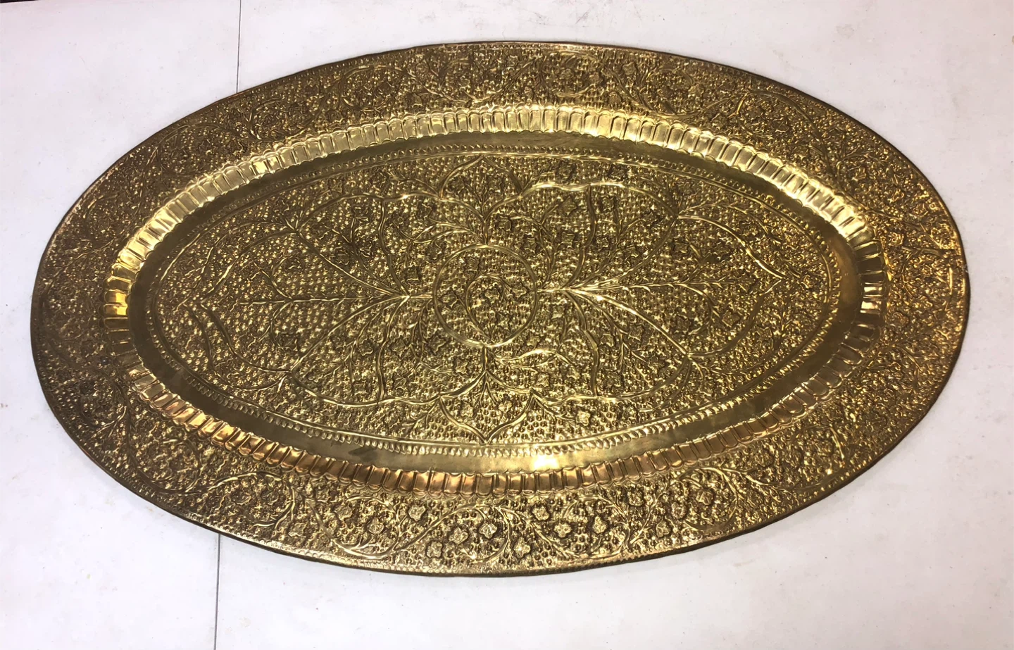 Large Brass Serving Tray - Ornate Design