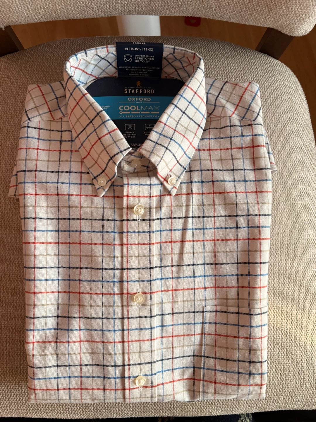 Stafford Oxford Coolmax Button-Down Shirt - Medium
