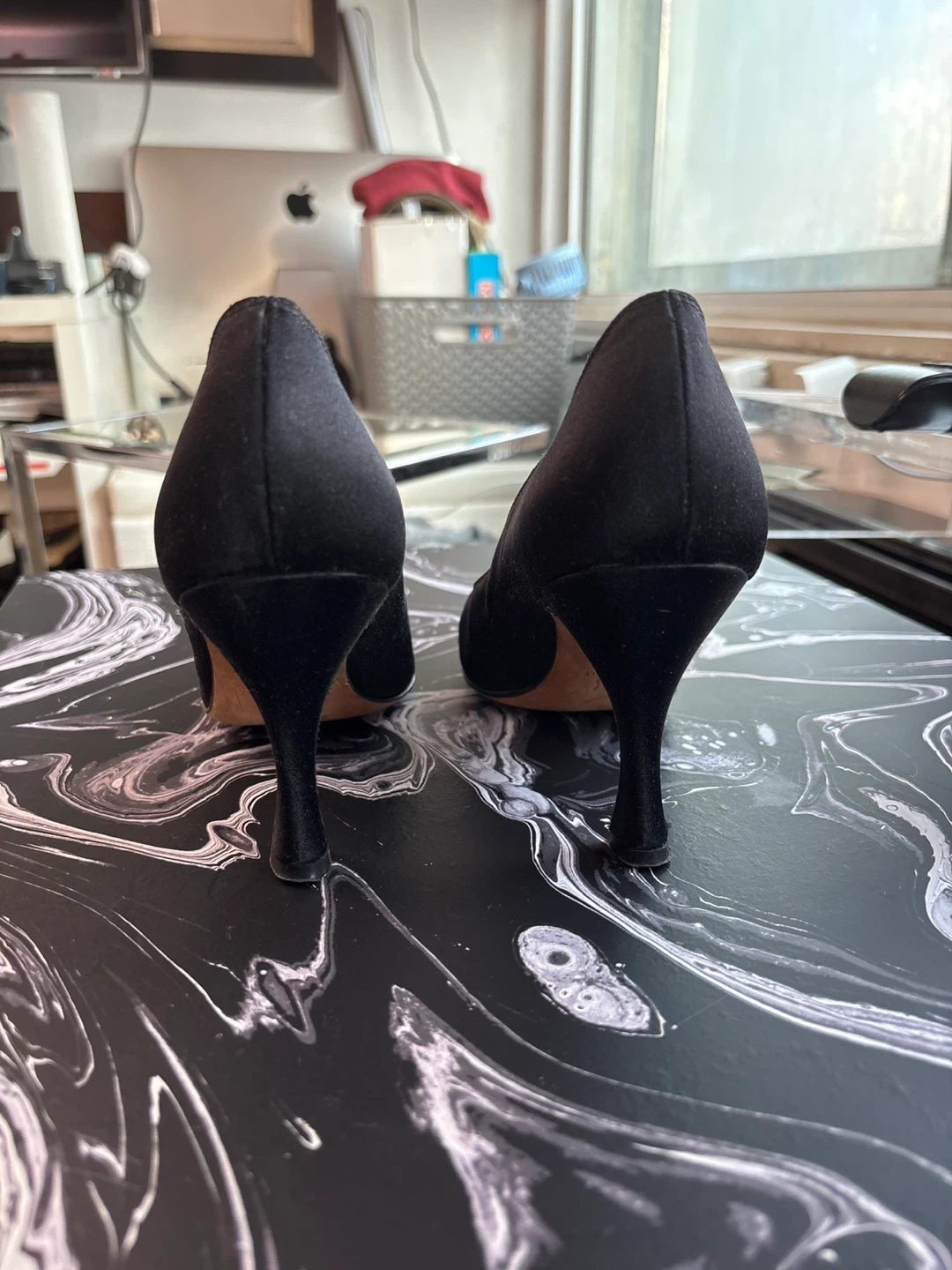 Manolo Blahnik Black Satin Pointed Toe Pumps - photo 3
