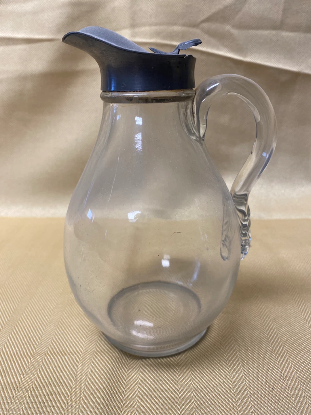 VINTAGE - Glass Syrup Pitcher with Metal Lid