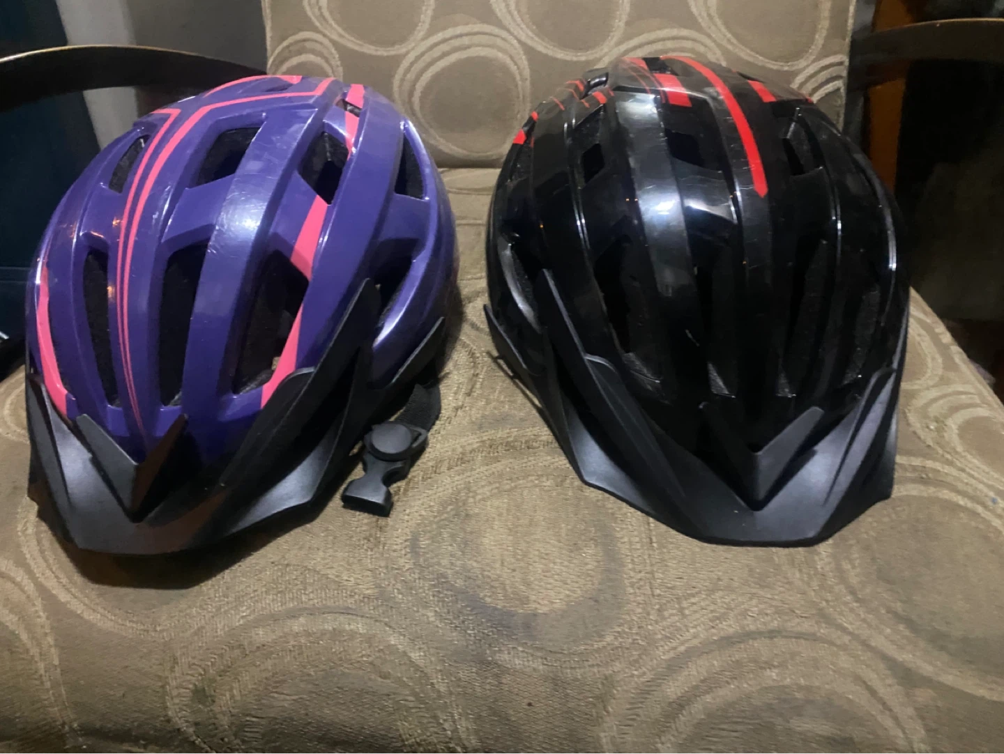 Two Bike Helmets - Purple & Black
