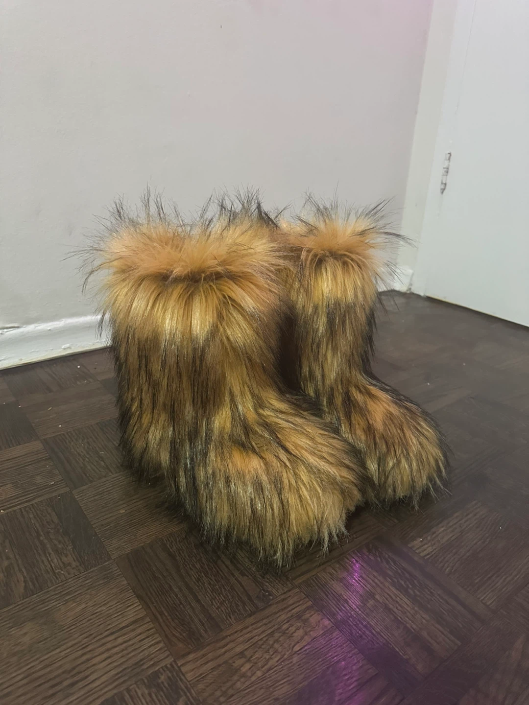 Fuzzy Faux Fur Boots - Brown