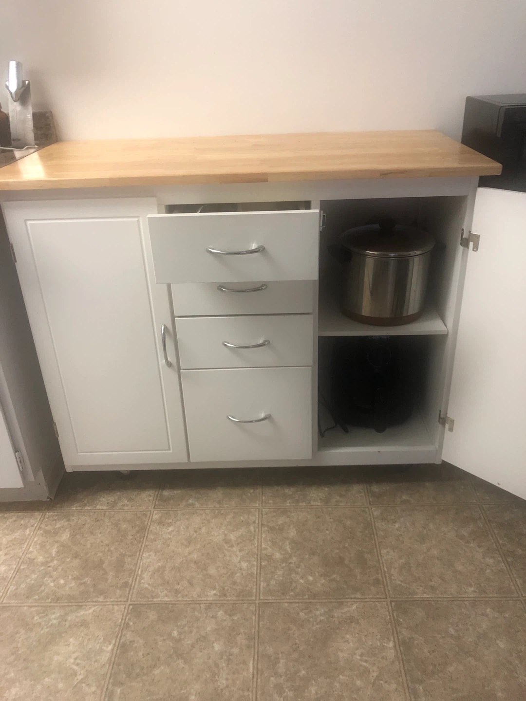 White Kitchen Island with Butcher Block Top