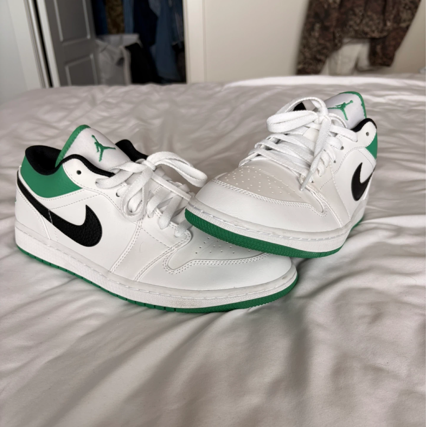 Jordan one low white, lucky green black - photo 2