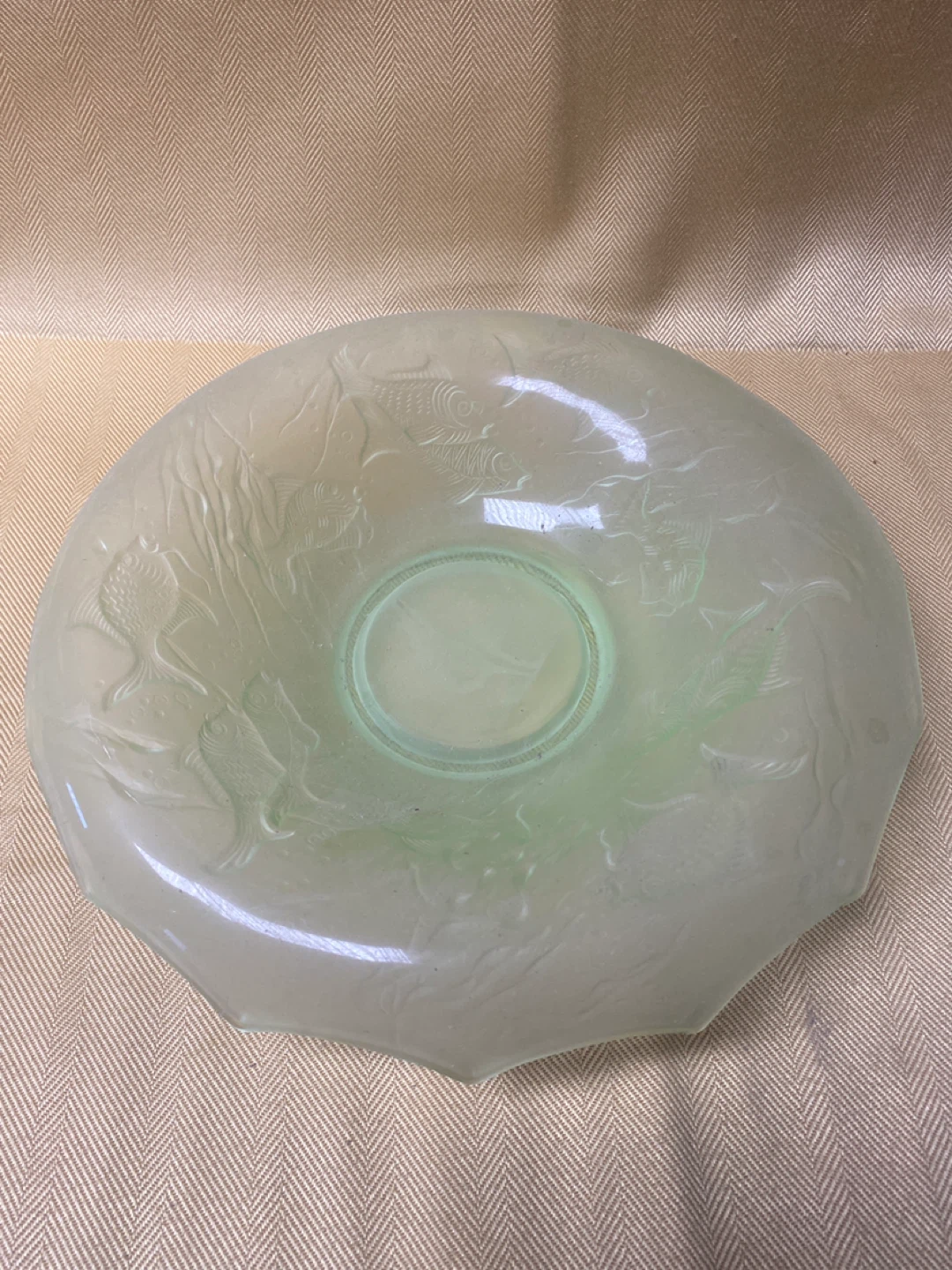 VINTAGE - Frosted Glass Dish with Fish Motif