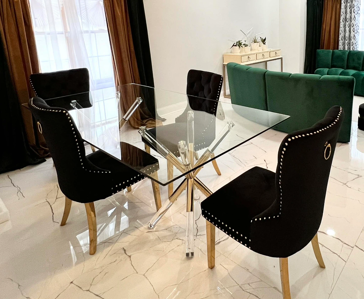 Black Velvet Dining Chair with Gold Legs